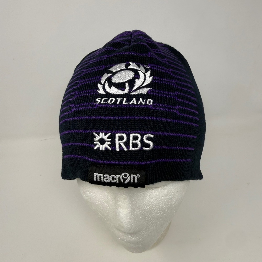 Macron Scotland Rugby Beanie Hat Navy Purple RBS Embroidered Knit Skull Cap